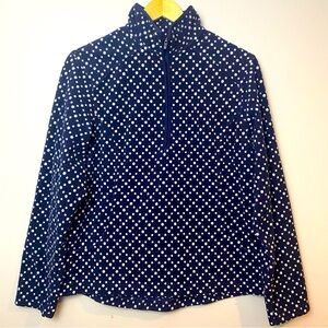 Land’s End Half Zip Navy White Polka Dot Long Sleeve Fleece Pullover Size 10-12